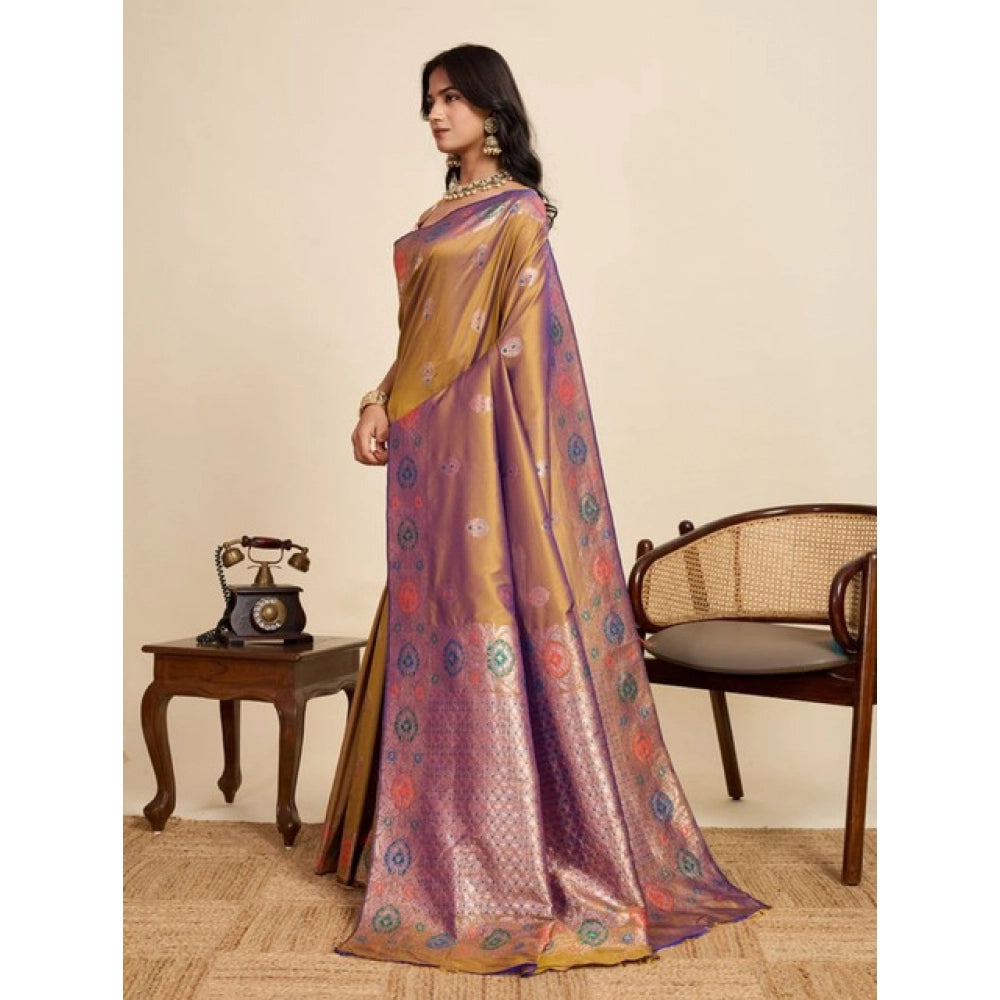 Women's Faux_Banarasi_Silk Woven Saree With Unstitched Blouse 5.5Mtr (Mustard) - VANSHELLE