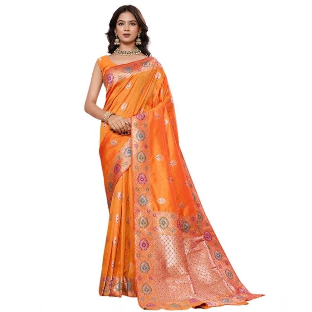 Women's Faux_Banarasi_Silk Woven Saree With Unstitched Blouse 5.5Mtr (Orange) - VANSHELLE