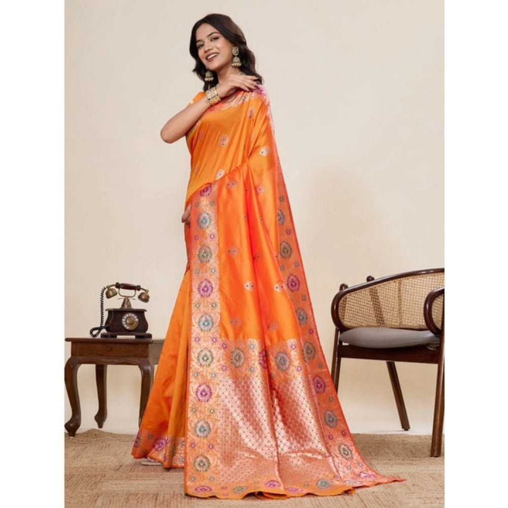 Women's Faux_Banarasi_Silk Woven Saree With Unstitched Blouse 5.5Mtr (Orange) - VANSHELLE