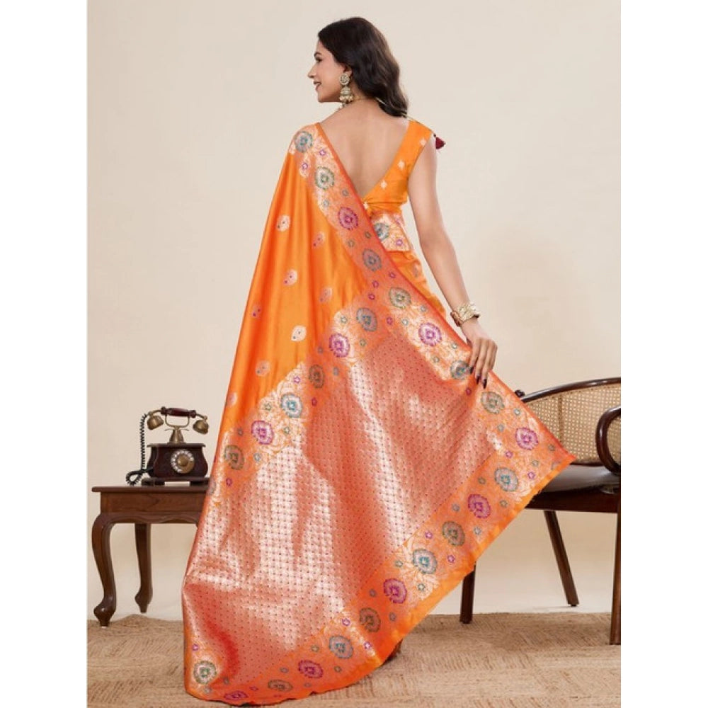 Women's Faux_Banarasi_Silk Woven Saree With Unstitched Blouse 5.5Mtr (Orange) - VANSHELLE