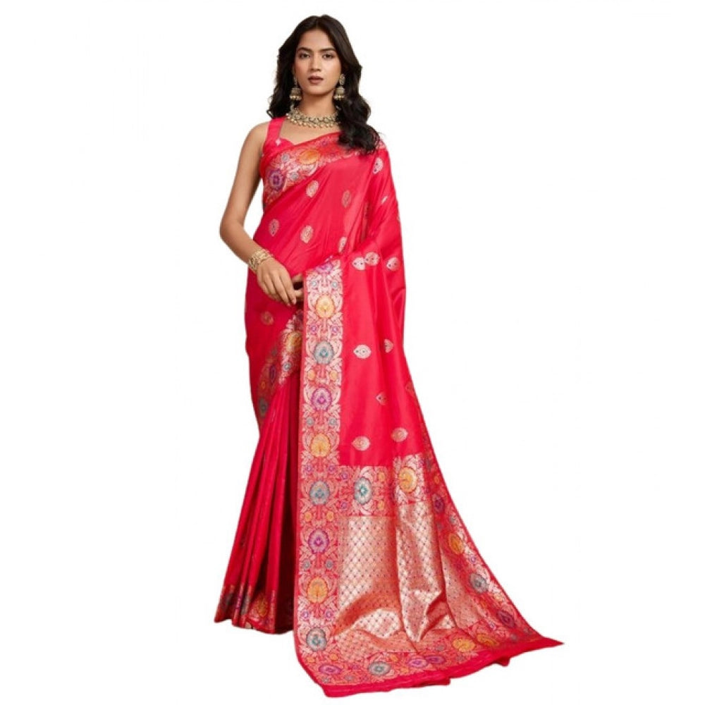 Women's Faux_Banarasi_Silk Woven Saree With Unstitched Blouse 5.5Mtr (Red) - VANSHELLE