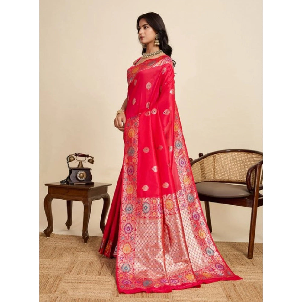 Women's Faux_Banarasi_Silk Woven Saree With Unstitched Blouse 5.5Mtr (Red) - VANSHELLE