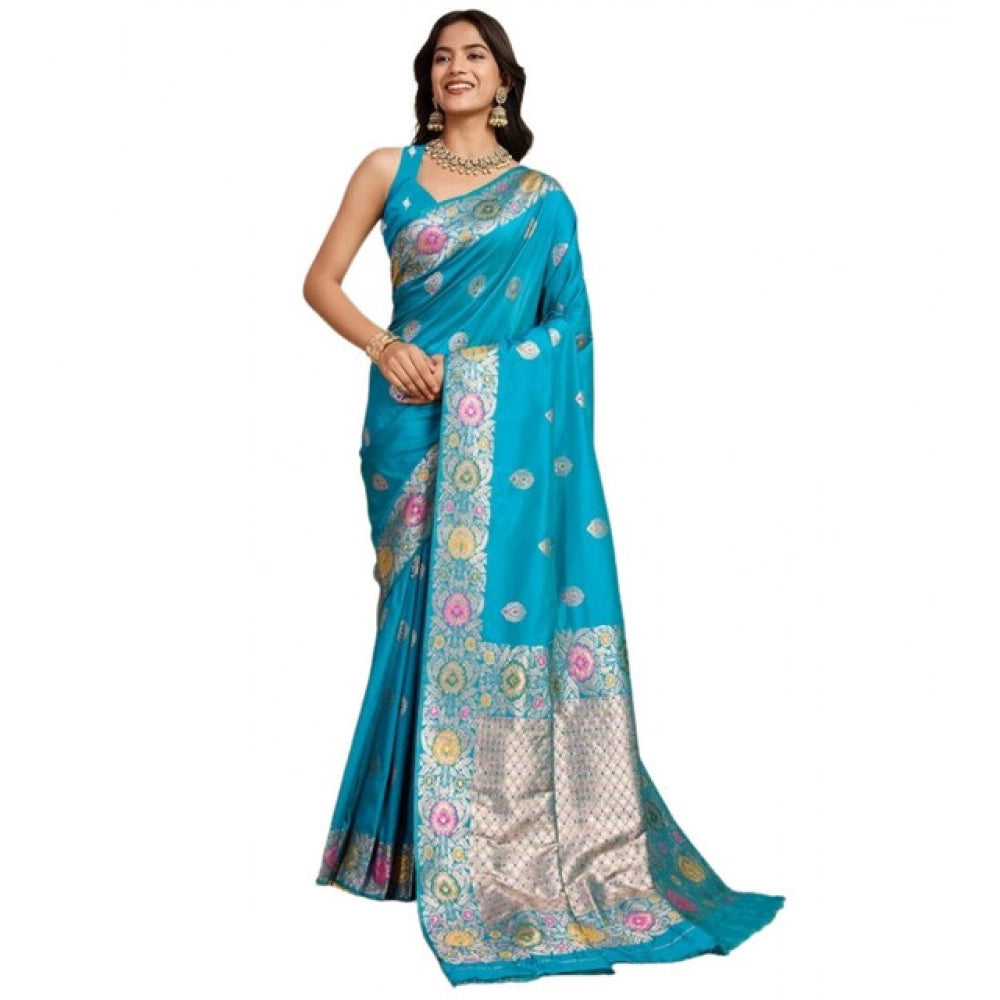 Women's Faux_Banarasi_Silk Woven Saree With Unstitched Blouse 5.5Mtr (Turquoise) - VANSHELLE