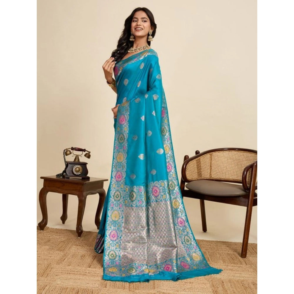Women's Faux_Banarasi_Silk Woven Saree With Unstitched Blouse 5.5Mtr (Turquoise) - VANSHELLE