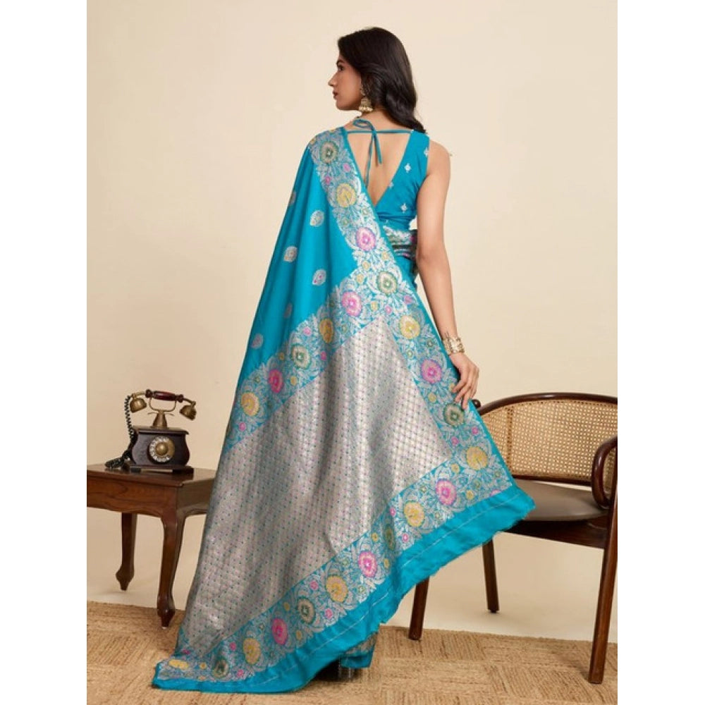 Women's Faux_Banarasi_Silk Woven Saree With Unstitched Blouse 5.5Mtr (Turquoise) - VANSHELLE