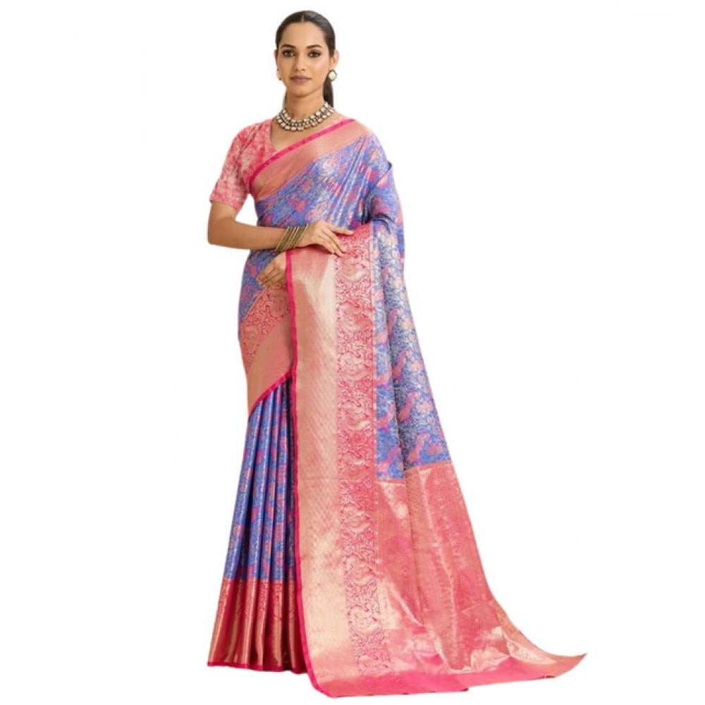 Women's Faux_Banarasi_Silk Woven Saree With Unstitched Blouse 5.5Mtr (Blue) - VANSHELLE