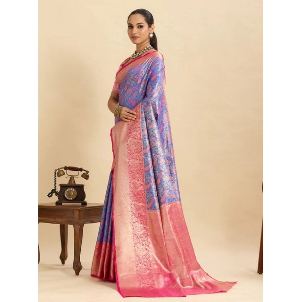 Women's Faux_Banarasi_Silk Woven Saree With Unstitched Blouse 5.5Mtr (Blue) - VANSHELLE