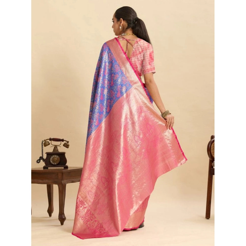 Women's Faux_Banarasi_Silk Woven Saree With Unstitched Blouse 5.5Mtr (Blue) - VANSHELLE
