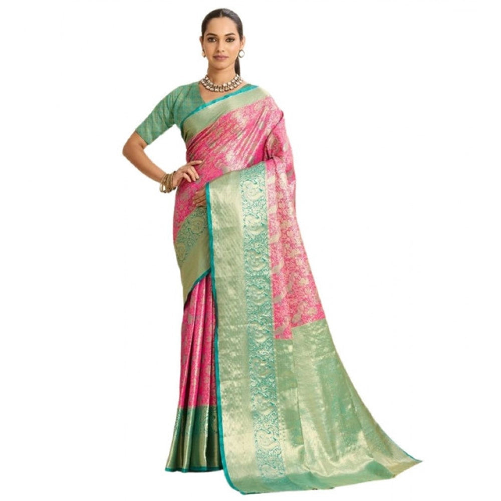 Women's Faux_Banarasi_Silk Woven Saree With Unstitched Blouse 5.5Mtr (Pink) - VANSHELLE