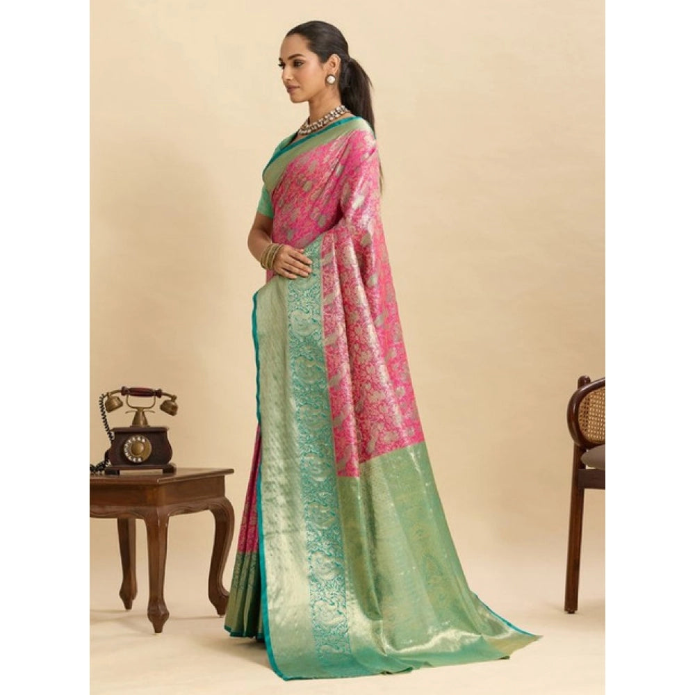 Women's Faux_Banarasi_Silk Woven Saree With Unstitched Blouse 5.5Mtr (Pink) - VANSHELLE