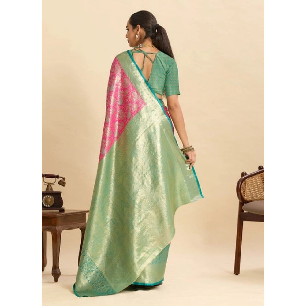 Women's Faux_Banarasi_Silk Woven Saree With Unstitched Blouse 5.5Mtr (Pink) - VANSHELLE