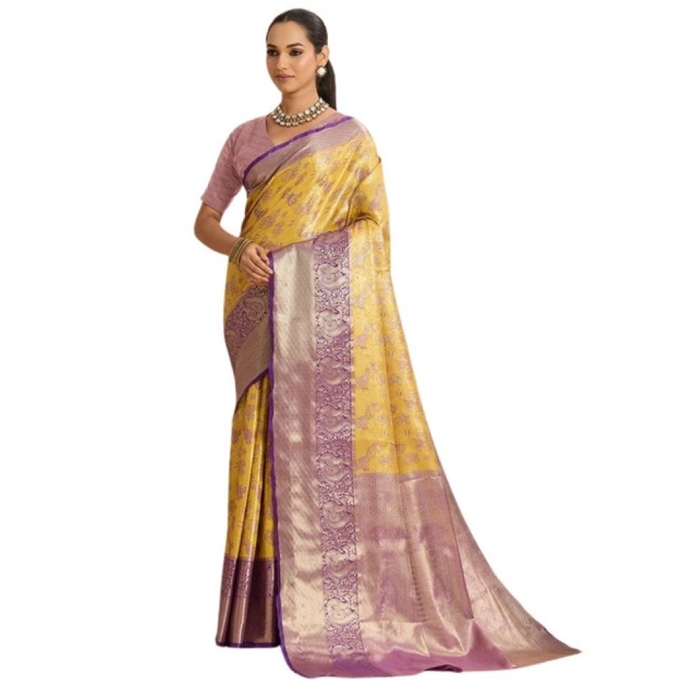 Women's Faux_Banarasi_Silk Woven Saree With Unstitched Blouse 5.5Mtr (Yellow) - VANSHELLE