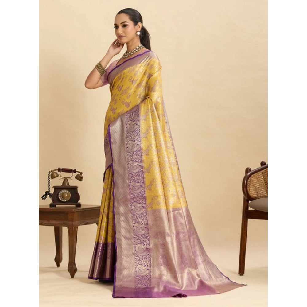 Women's Faux_Banarasi_Silk Woven Saree With Unstitched Blouse 5.5Mtr (Yellow) - VANSHELLE