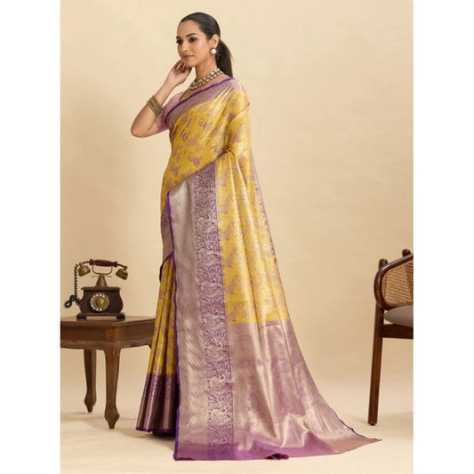 Women's Faux_Banarasi_Silk Woven Saree With Unstitched Blouse 5.5Mtr (Yellow) - VANSHELLE