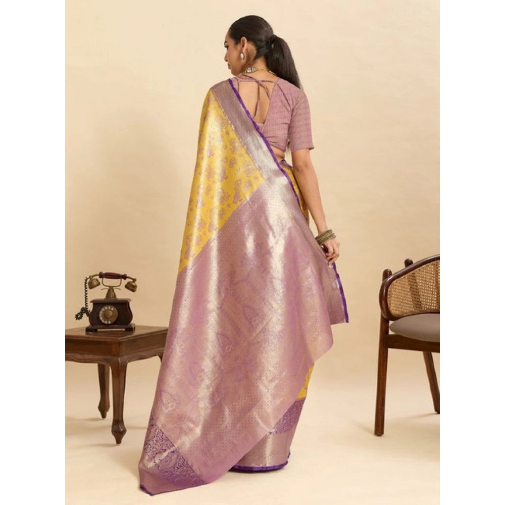 Women's Faux_Banarasi_Silk Woven Saree With Unstitched Blouse 5.5Mtr (Yellow) - VANSHELLE