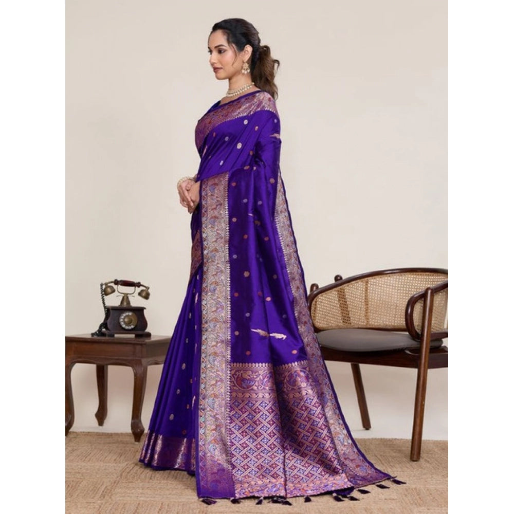 Women's Jacquard Woven Saree With Unstitched Blouse 5.5Mtr (Blue) - VANSHELLE