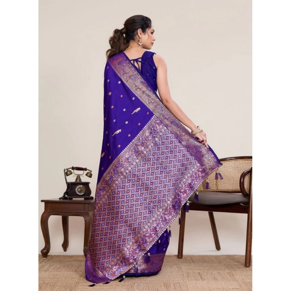 Women's Jacquard Woven Saree With Unstitched Blouse 5.5Mtr (Blue) - VANSHELLE