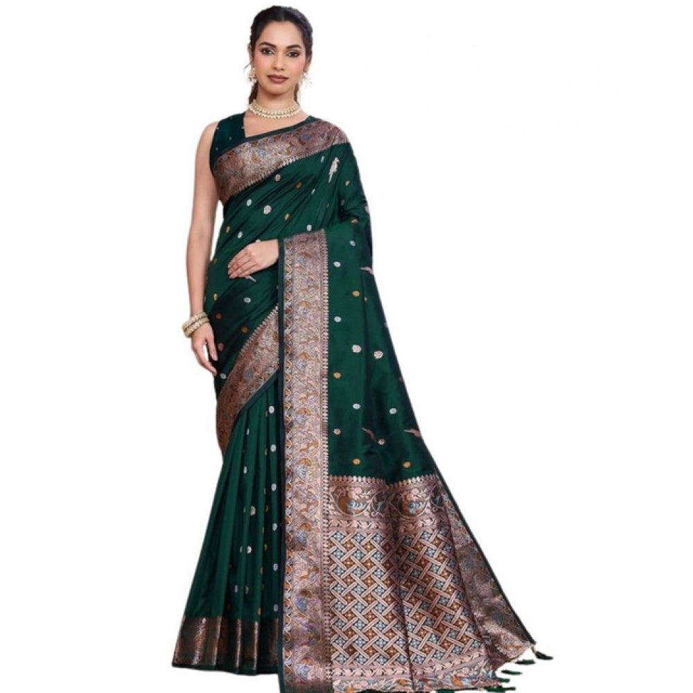 Women's Jacquard Woven Saree With Unstitched Blouse 5.5Mtr (Green) - VANSHELLE
