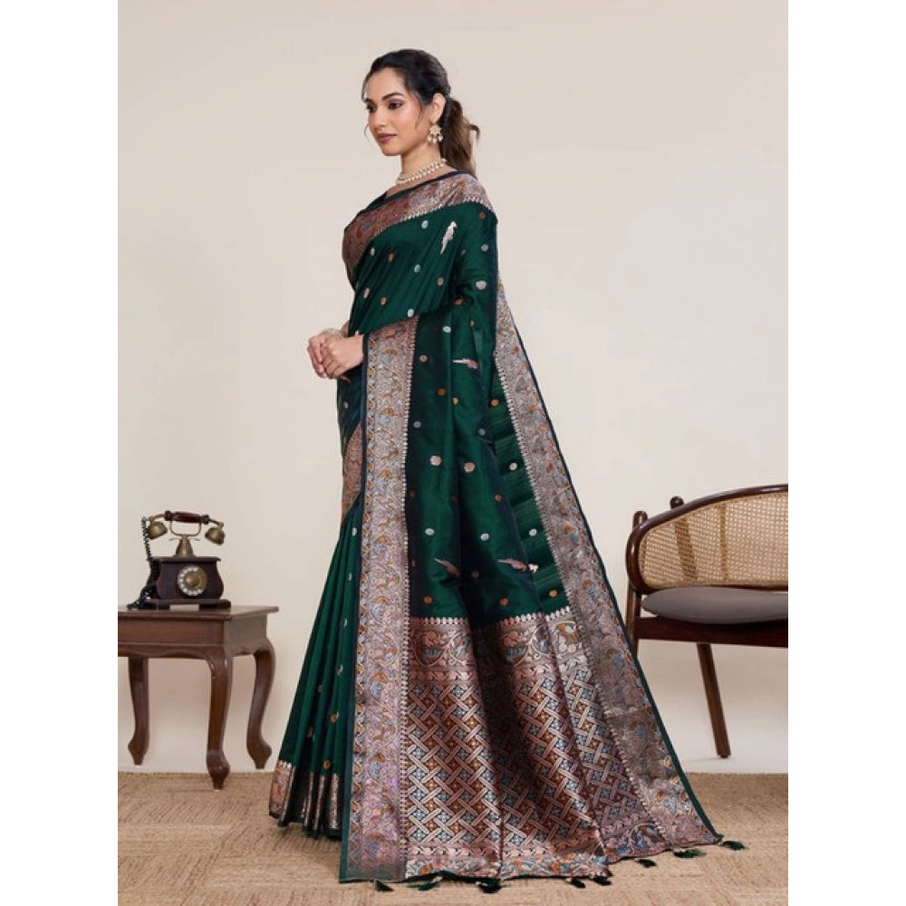Women's Jacquard Woven Saree With Unstitched Blouse 5.5Mtr (Green) - VANSHELLE