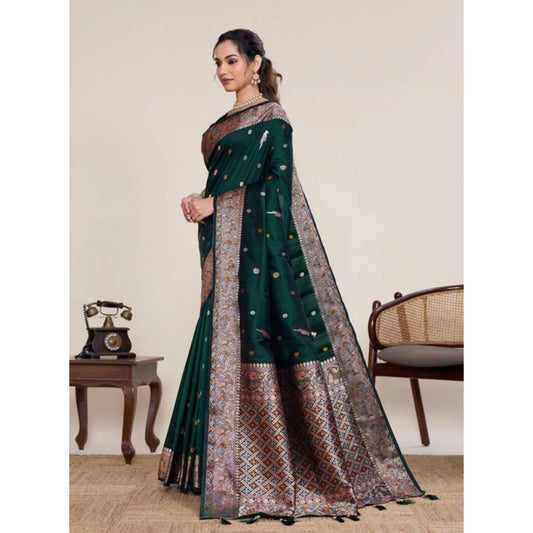 Women's Jacquard Woven Saree With Unstitched Blouse 5.5Mtr (Green) - VANSHELLE