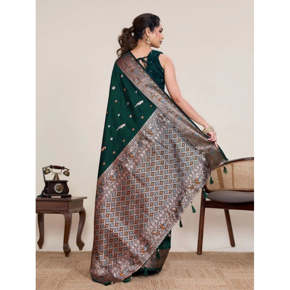 Women's Jacquard Woven Saree With Unstitched Blouse 5.5Mtr (Green) - VANSHELLE