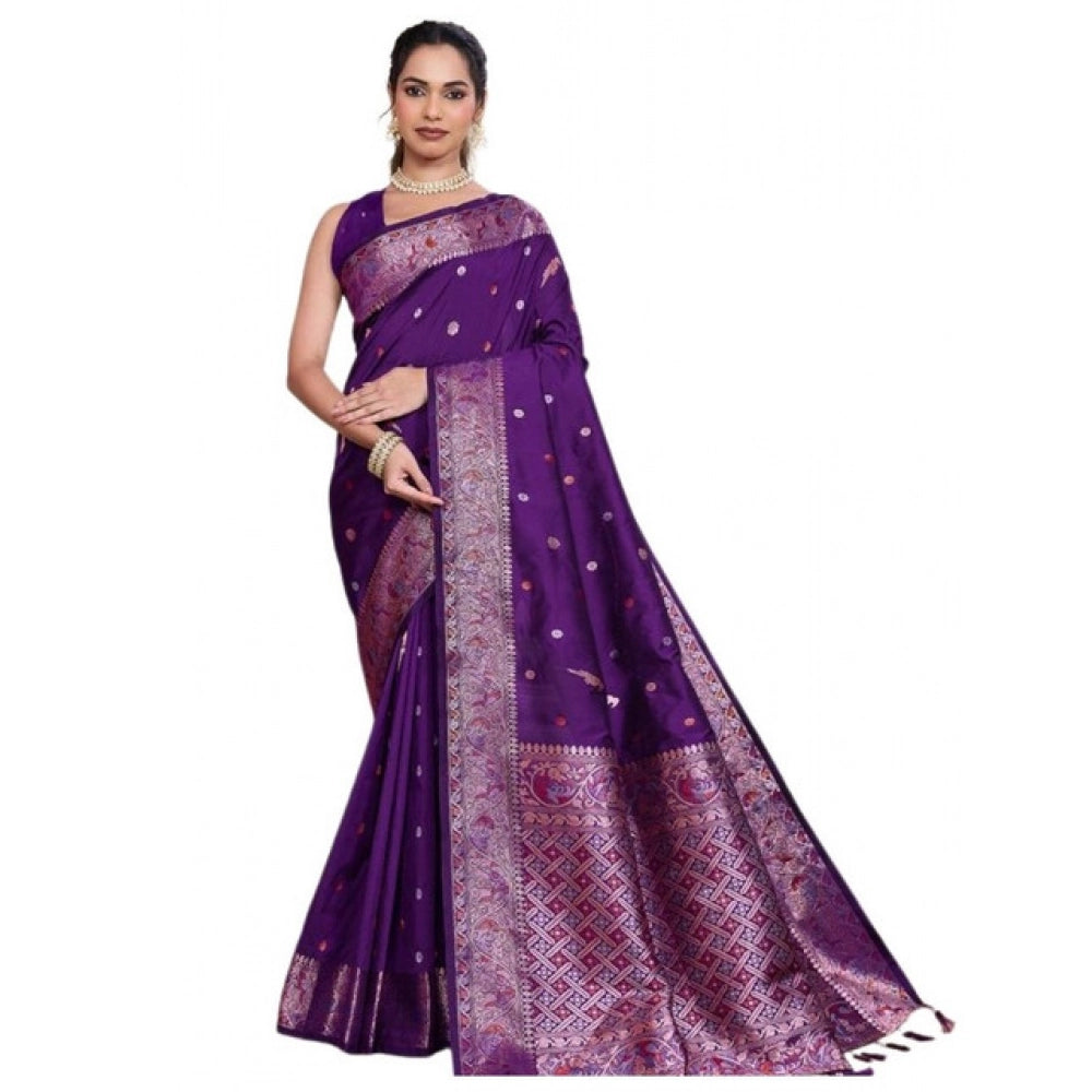 Women's Jacquard Woven Saree With Unstitched Blouse 5.5Mtr (Purple) - VANSHELLE
