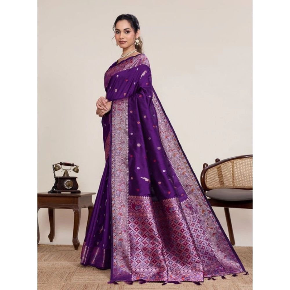 Women's Jacquard Woven Saree With Unstitched Blouse 5.5Mtr (Purple) - VANSHELLE