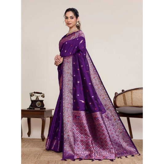 Women's Jacquard Woven Saree With Unstitched Blouse 5.5Mtr (Purple) - VANSHELLE