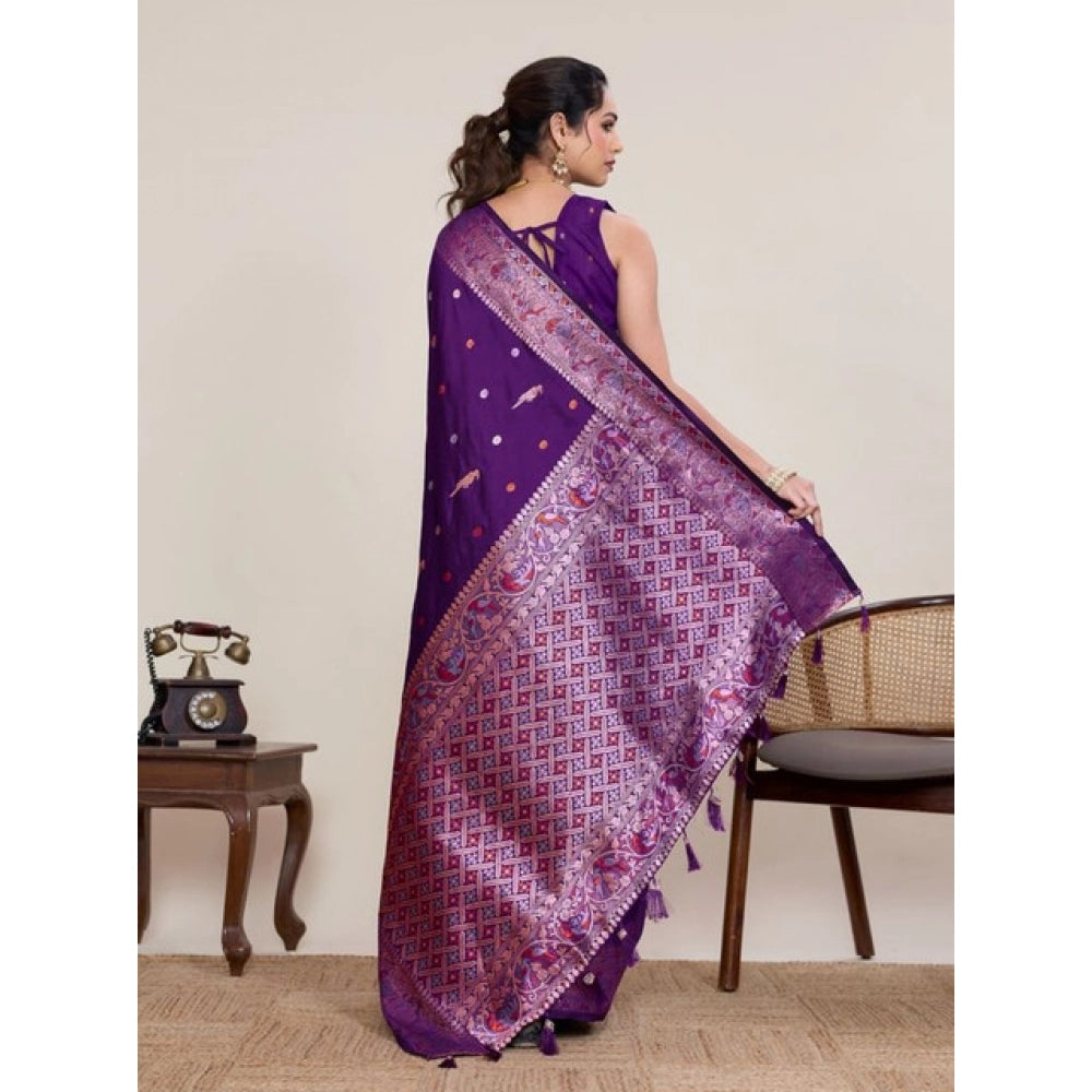 Women's Jacquard Woven Saree With Unstitched Blouse 5.5Mtr (Purple) - VANSHELLE