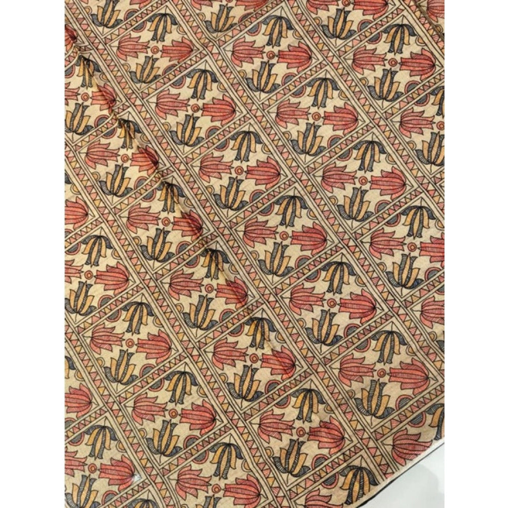 Women's Tussar Silk Madhubani Saree With Unstitched Blouse 5.5Mtr (Black) - VANSHELLE
