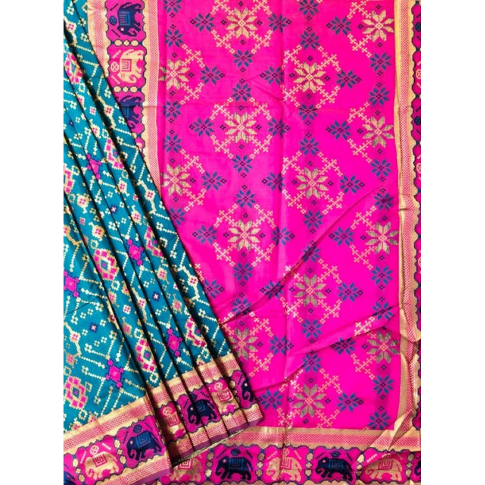 Women's Patola Silk Meena And Zari Woven Saree With Unstitched Blouse 5.5Mtr (Blue) - VANSHELLE