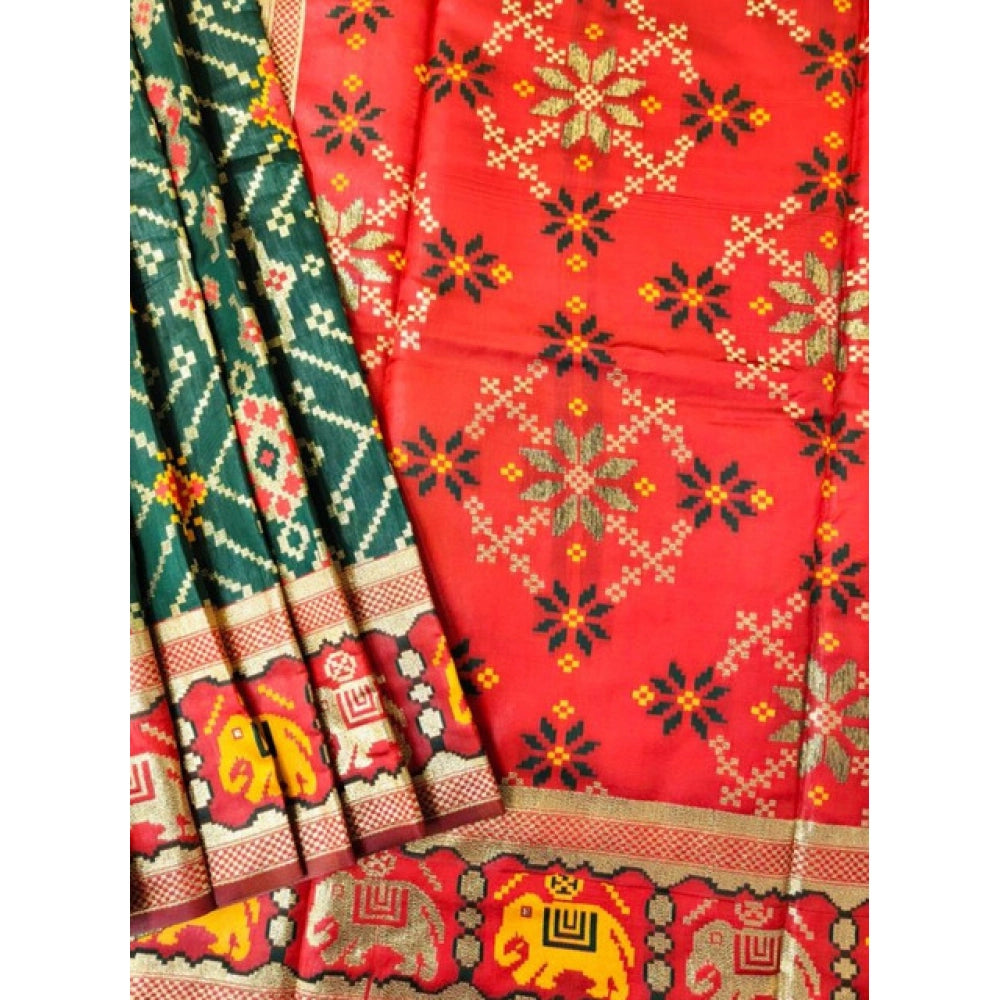 Women's Patola Silk Meena And Zari Woven Saree With Unstitched Blouse 5.5Mtr (Blue) - VANSHELLE