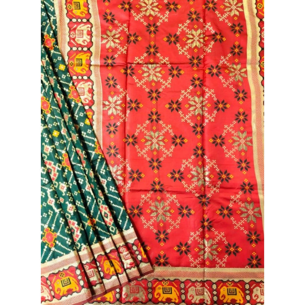 Women's Patola Silk Meena And Zari Woven Saree With Unstitched Blouse 5.5Mtr (Green) - VANSHELLE