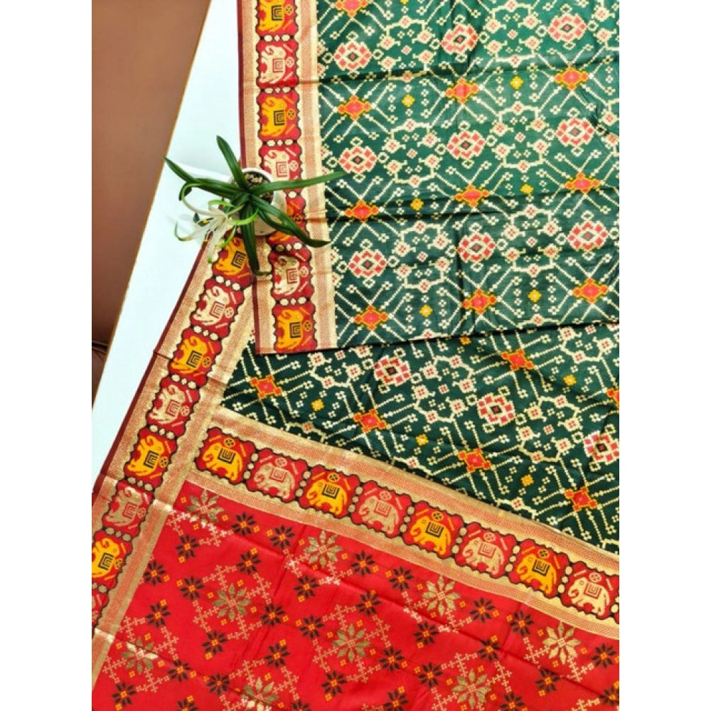 Women's Patola Silk Meena And Zari Woven Saree With Unstitched Blouse 5.5Mtr (Green) - VANSHELLE