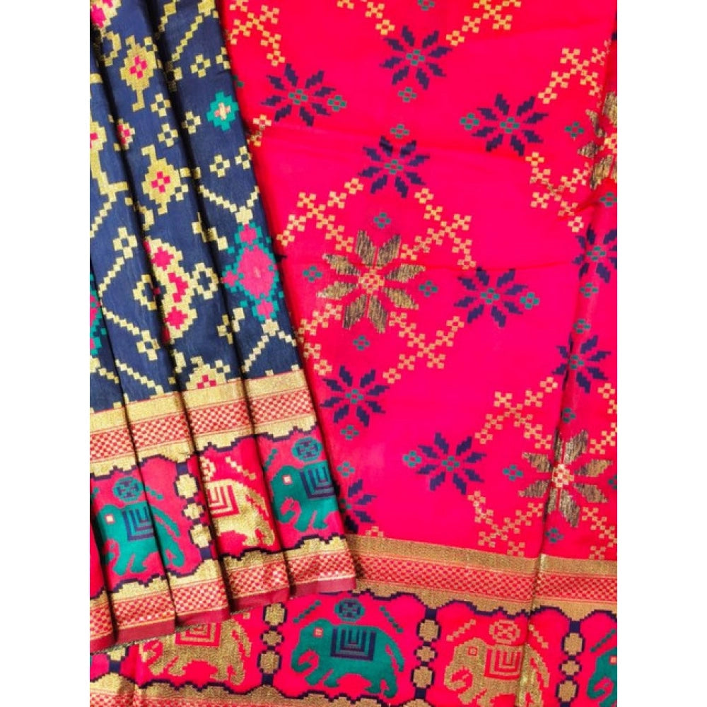 Women's Patola Silk Meena And Zari Woven Saree With Unstitched Blouse 5.5Mtr (Green) - VANSHELLE
