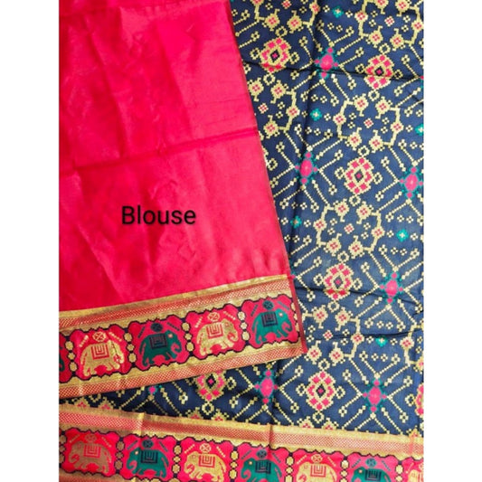 Women's Patola Silk Meena And Zari Woven Saree With Unstitched Blouse 5.5Mtr (Navy) - VANSHELLE
