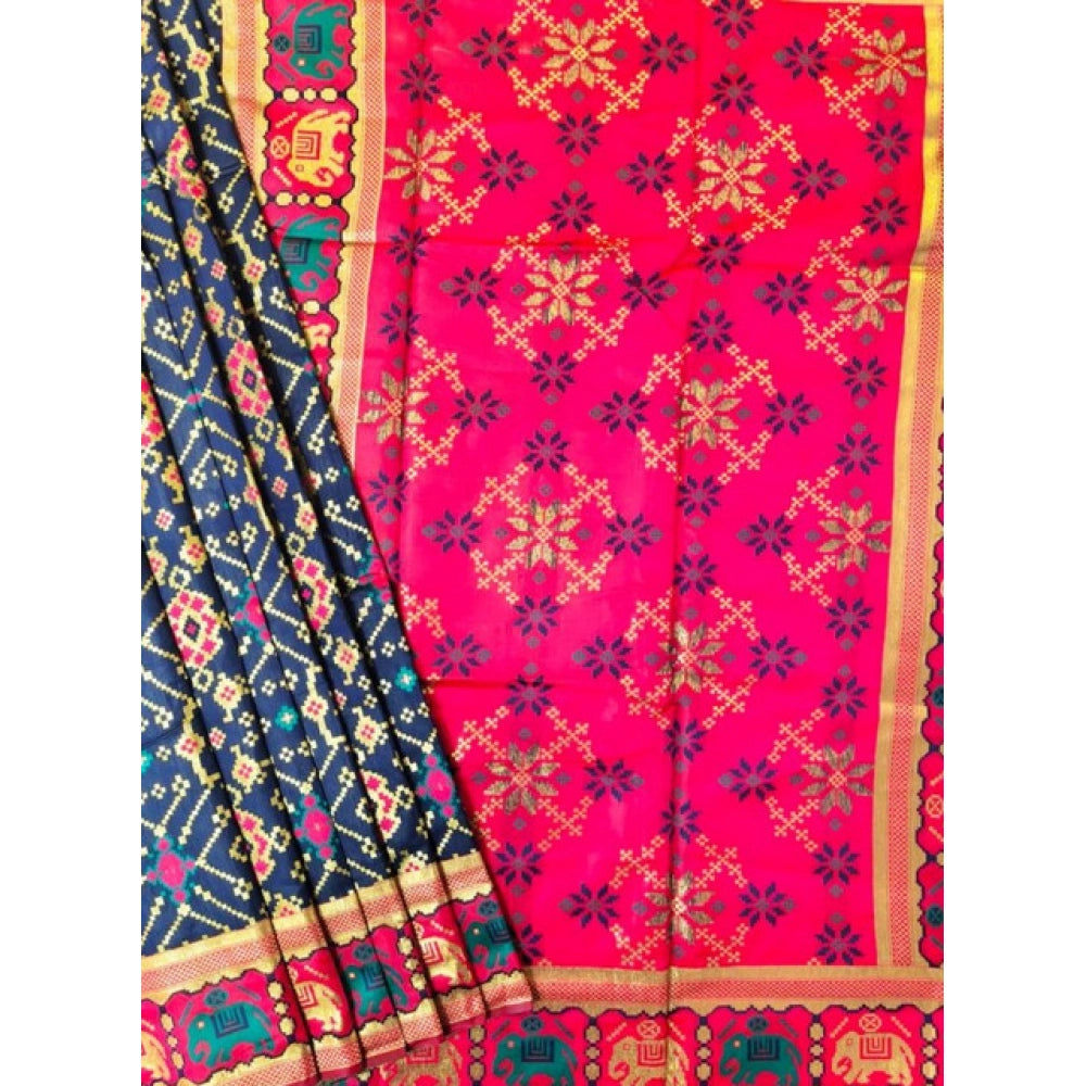 Women's Patola Silk Meena And Zari Woven Saree With Unstitched Blouse 5.5Mtr (Green) - VANSHELLE