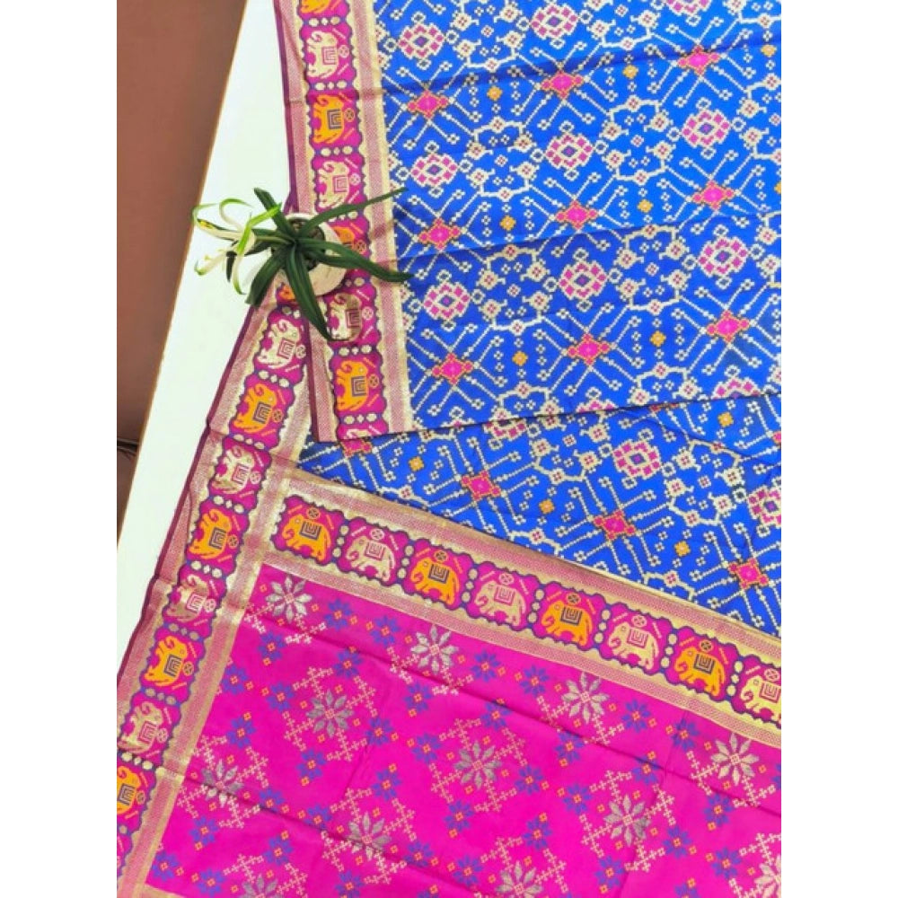 Women's Patola Silk Meena And Zari Woven Saree With Unstitched Blouse 5.5Mtr (Pink) - VANSHELLE