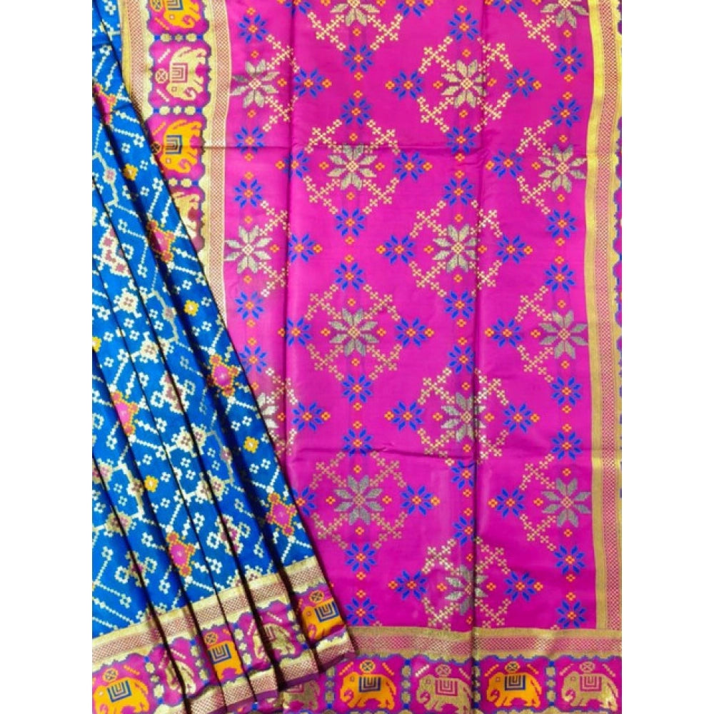 Women's Patola Silk Meena And Zari Woven Saree With Unstitched Blouse 5.5Mtr (Pink) - VANSHELLE
