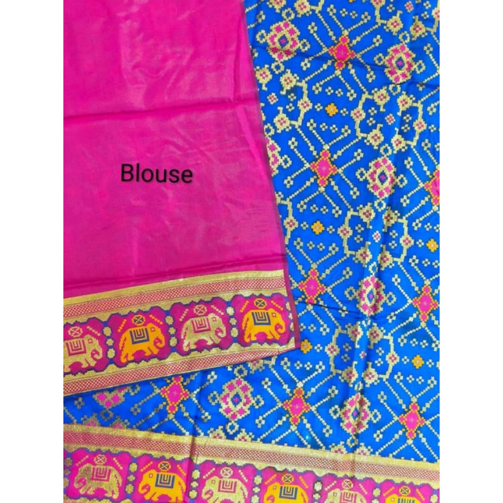 Women's Patola Silk Meena And Zari Woven Saree With Unstitched Blouse 5.5Mtr (Pink) - VANSHELLE