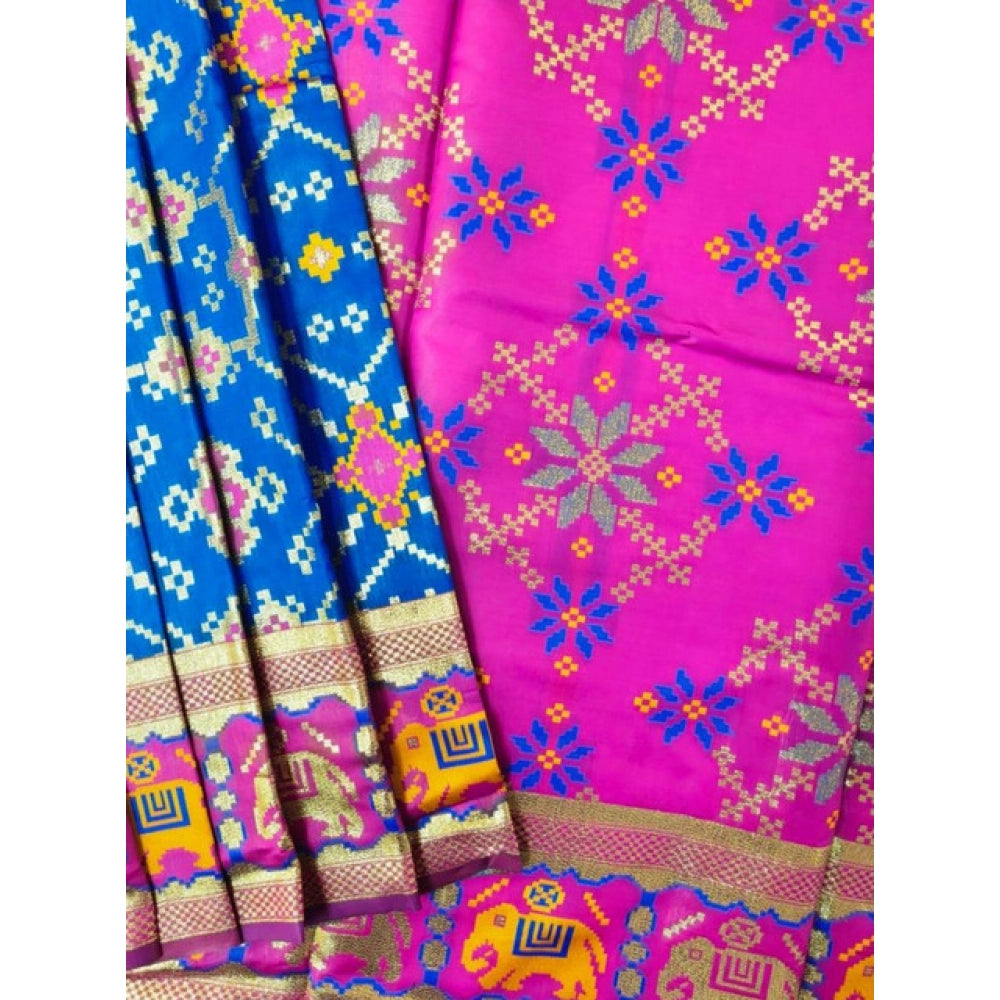 Women's Patola Silk Meena And Zari Woven Saree With Unstitched Blouse 5.5Mtr (Pink) - VANSHELLE