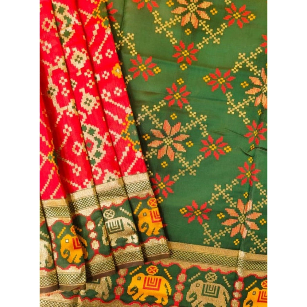 Women's Patola Silk Meena And Zari Woven Saree With Unstitched Blouse 5.5Mtr (Red) - VANSHELLE