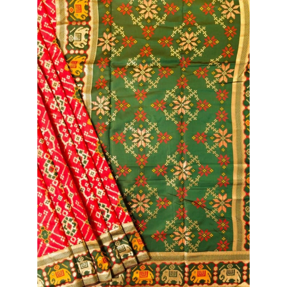 Women's Patola Silk Meena And Zari Woven Saree With Unstitched Blouse 5.5Mtr (Red) - VANSHELLE