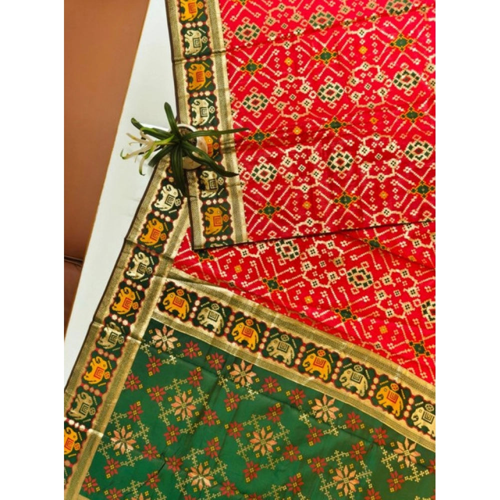 Women's Patola Silk Meena And Zari Woven Saree With Unstitched Blouse 5.5Mtr (Red) - VANSHELLE