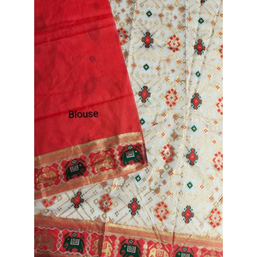 Women's Patola Silk Meena And Zari Woven Saree With Unstitched Blouse 5.5Mtr (White) - VANSHELLE