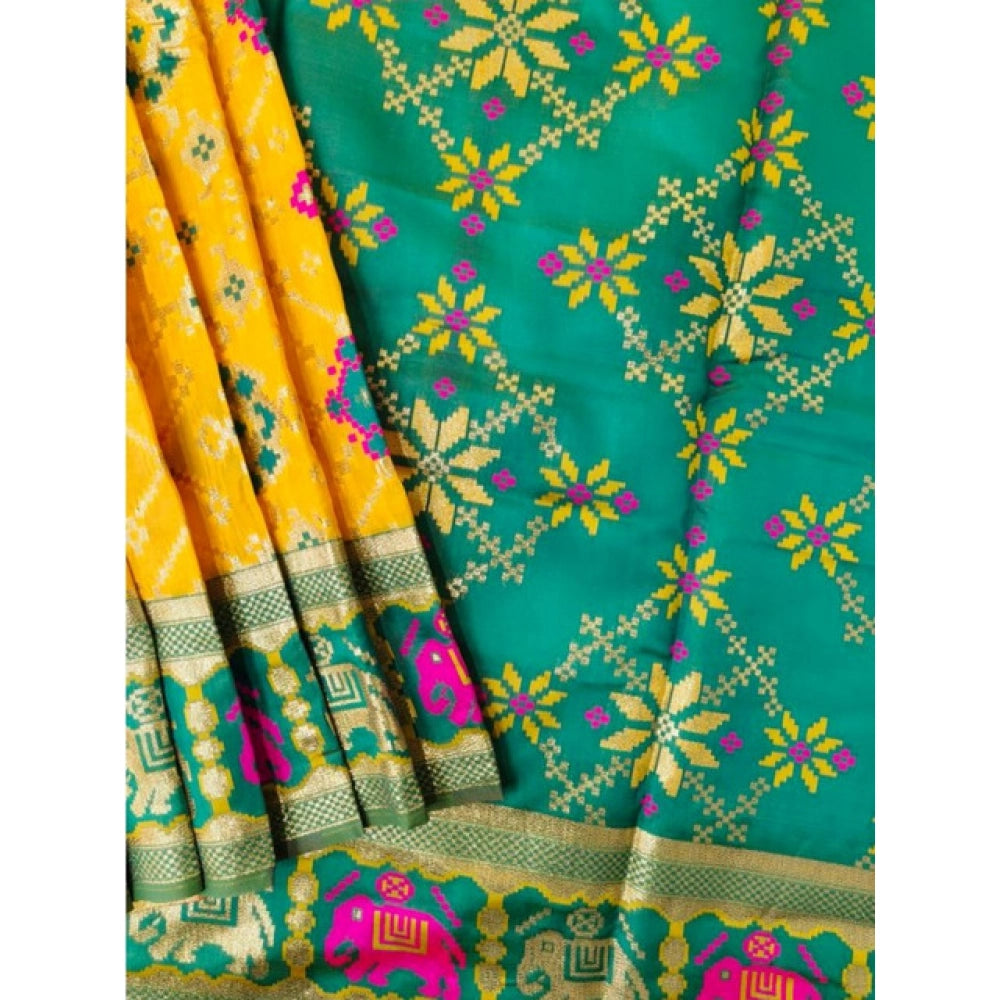 Women's Patola Silk Meena And Zari Woven Saree With Unstitched Blouse 5.5Mtr (Yellow) - VANSHELLE