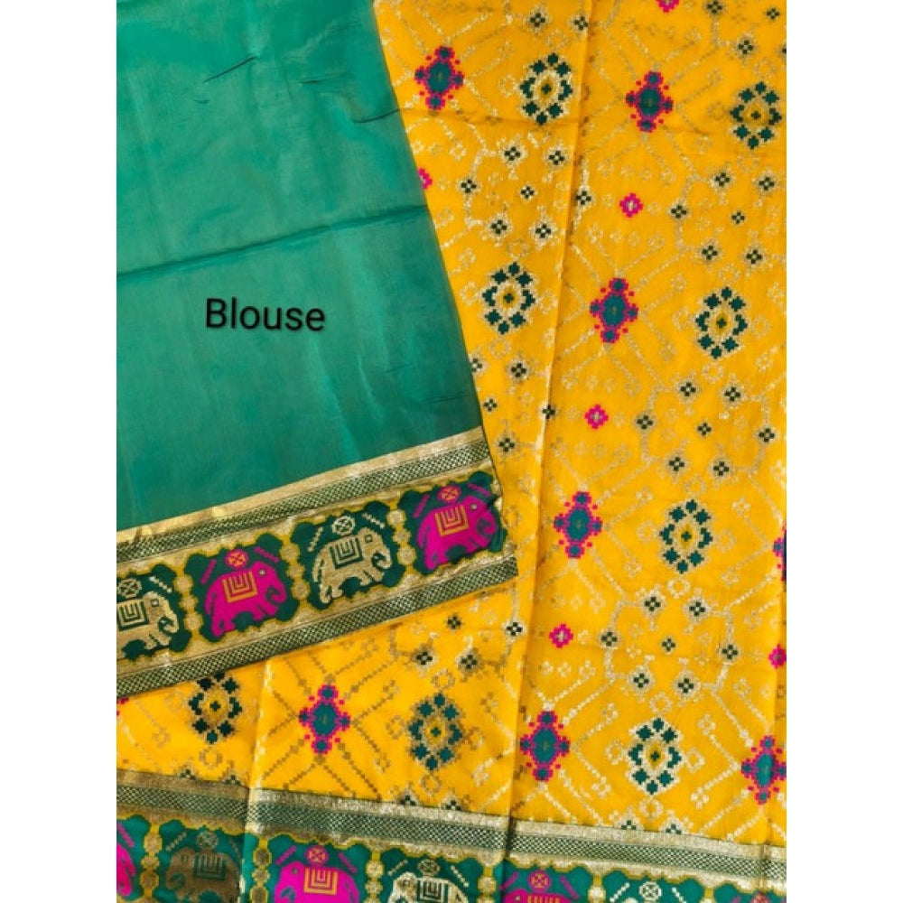 Women's Patola Silk Meena And Zari Woven Saree With Unstitched Blouse 5.5Mtr (Yellow) - VANSHELLE