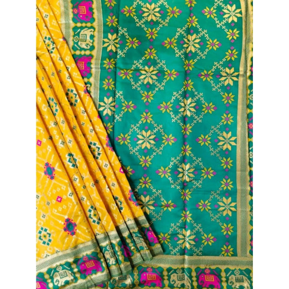 Women's Patola Silk Meena And Zari Woven Saree With Unstitched Blouse 5.5Mtr (Yellow) - VANSHELLE