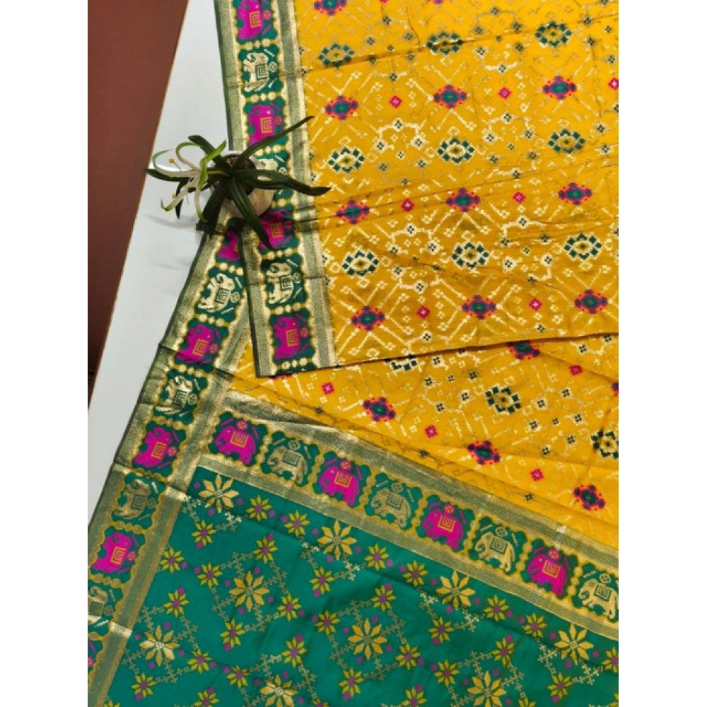 Women's Patola Silk Meena And Zari Woven Saree With Unstitched Blouse 5.5Mtr (Yellow) - VANSHELLE