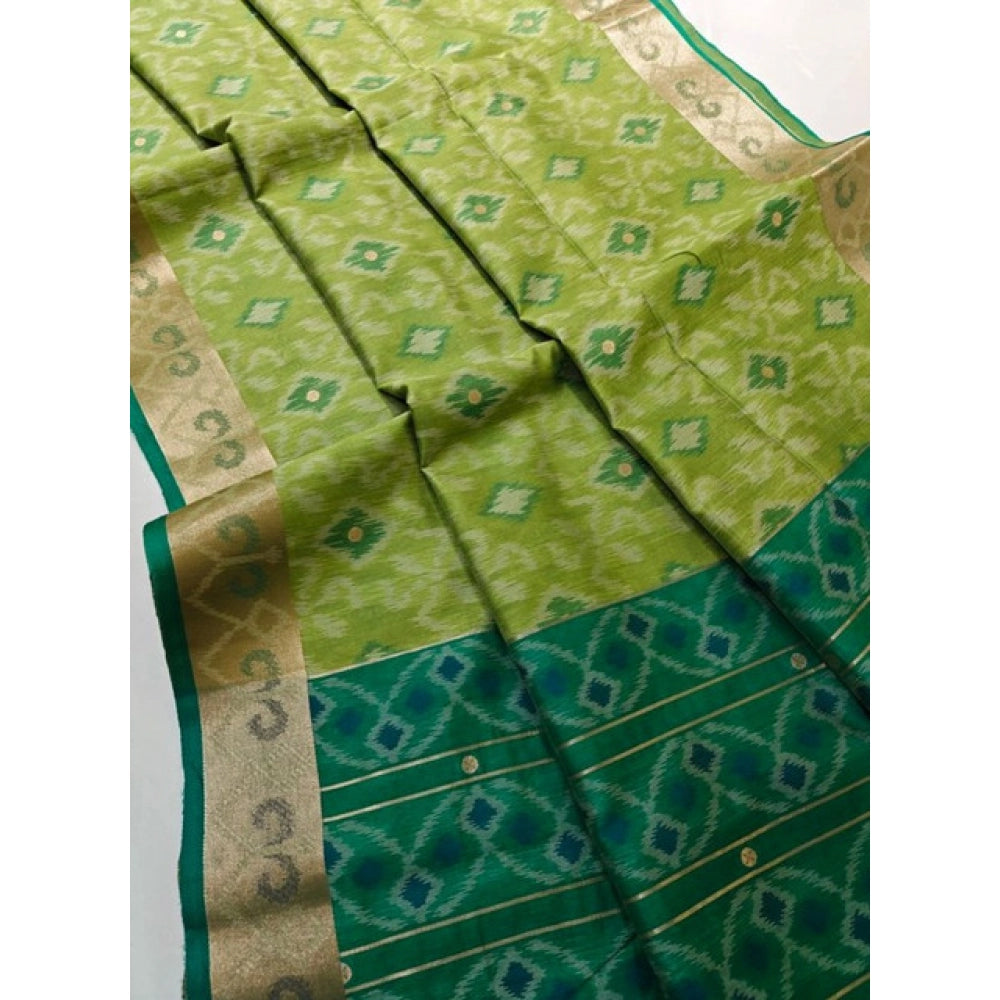 Women's Raw Silk Ikkat Saree With Unstitched Blouse 5.5Mtr (Green) - VANSHELLE